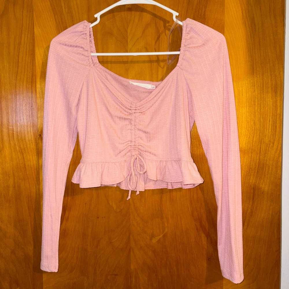 Lush Light Pink Ruched Crop Top